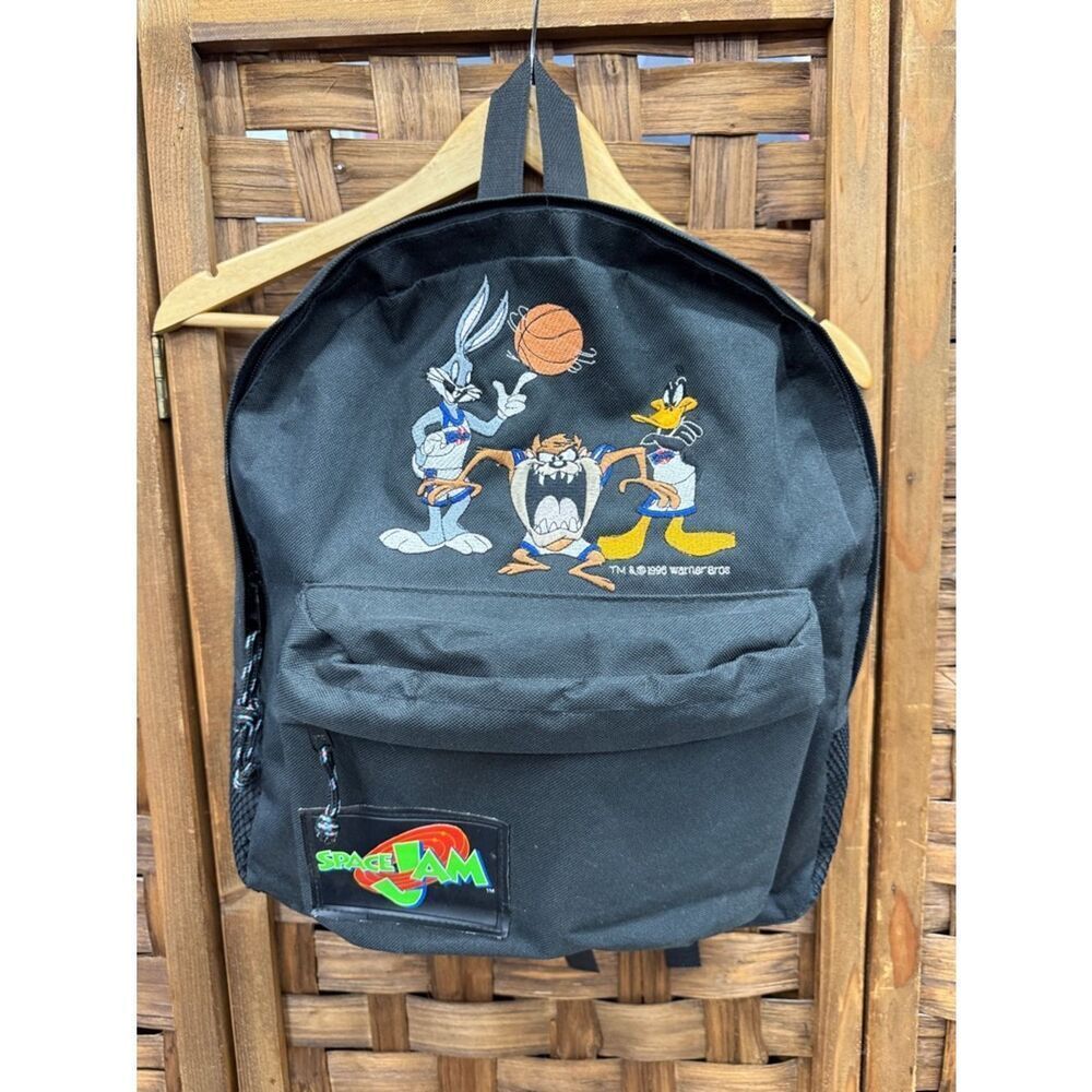 Vintage 1996 Space Jam Black Cartoon Backpack with Embroidery